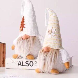 White Swedish Christmas Gnomes 8-inch Holiday Home Decor set of 2 NWOT